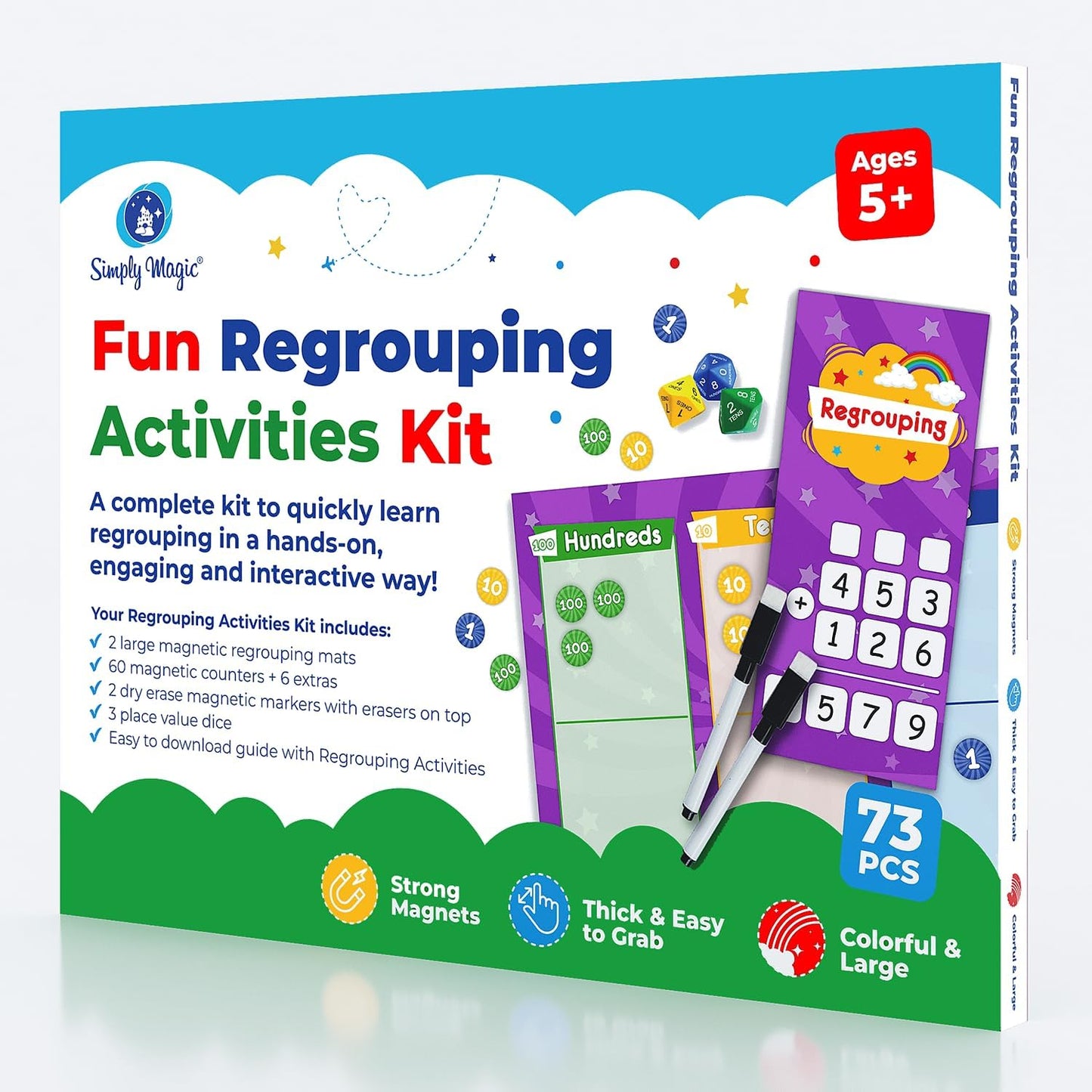 73 PCS Fun Magnetic Regrouping Activities Kit, Place Value Magnets, Magnetic Place Value Chart Mat, Place Value Manipulative 1st 2nd 3rd 4th Grade, Place Value Disks Chips, Base 10 Math - Simply Magic