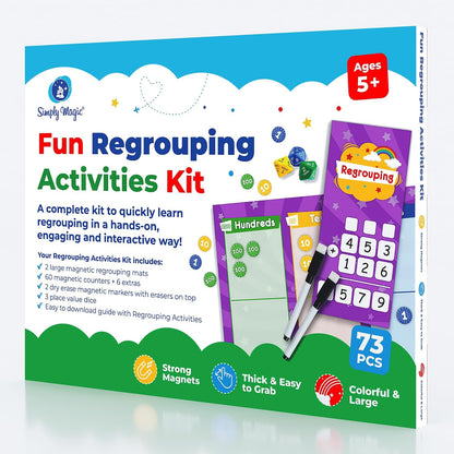 73 PCS Fun Magnetic Regrouping Activities Kit, Place Value Magnets, Magnetic Place Value Chart Mat, Place Value Manipulative 1st 2nd 3rd 4th Grade, Place Value Disks Chips, Base 10 Math - Simply Magic