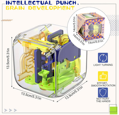 1 Sets Large Labyrinth 3D Maze Cube Puzzle Maze Game Gravity 3D Puzzle Cube Brain Teaser Ball Games for Kids Education Sensory Toys Gift for Adults (Upgrade Version,Yellow)