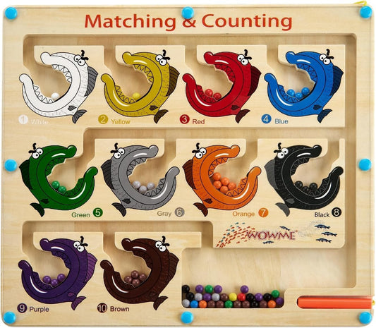 Matching and Counting Wooden Toy - Colorful Fish Design Magnetic Maze for Kids Ages 3-5,Montessori Color Sorting Puzzles Game for Kid