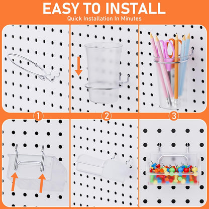 INCLY 70PCS Metal Peg Board Kit with 1/4" Pegboard Accessories, 4 Pack White Pegboard Panels, Bins, Cups and Peg Board Hooks, Paper Towel Holder, Pegboard Wall Organizer for Craft Room, Office, Sewing