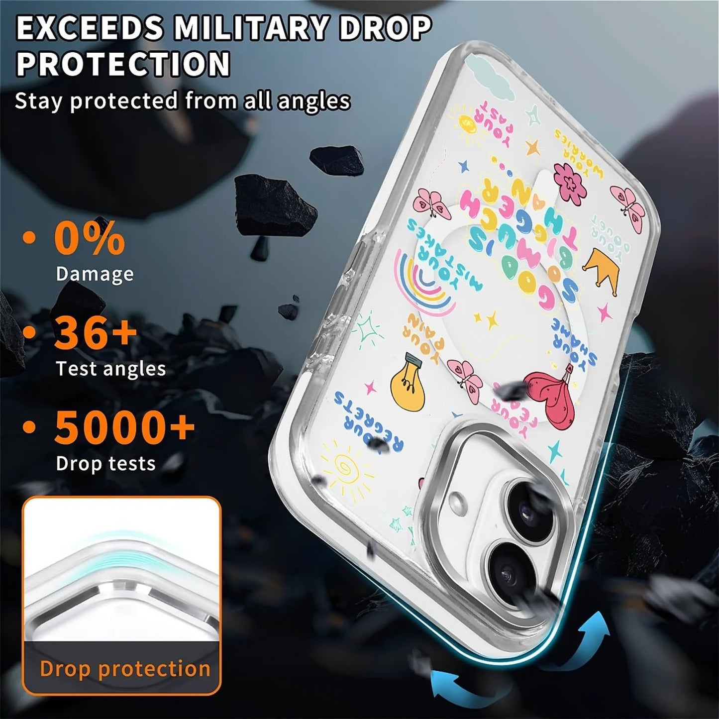 for iPhone 17 Pro Max Case [Compatible with Magsafe],Girls Women Clear Magnetic Case Silicone Shockproof Protective Cover with Pattern Colorful Motivational Letters
