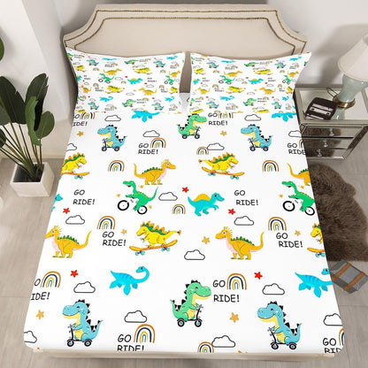 Manfei Musical Kids Fitted Sheet Full Size, MusicalGuitar Radio Drum Kit Headset Print Bedding Set 3pcs for Boys Girls, Rock Music Bed Cover with 2 Pillowcases, Soft Polyester Bedding, No Top Sheet