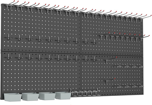 WALMANN Metal Pegboard Kit with Accessories for Wall, Garage Tools Storage Pegboard System for Garage, Workbench, Modular Peg Board Tool Organizer Board with Hooks(Black)