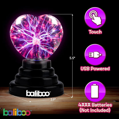 BALIBOO 3" Mini Plasma Ball Light – Touch Activated Lightning Globe – USB and Battery Powered Plasma Globe Lamp – Interactive Science Static Electricity Ball