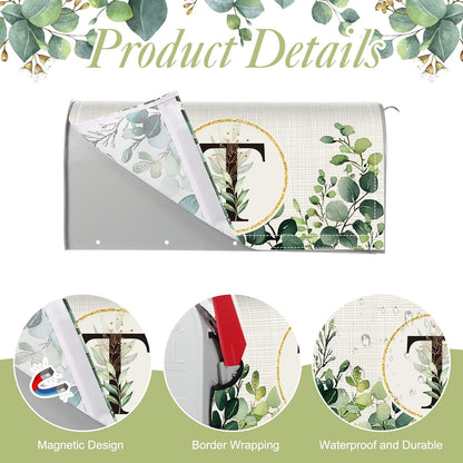 Tiamon Monogrammed L Mailbox Covers Magnetic Eucalyptus Welcome Letter Box Wrap Standard Size 21x18 Inch Spring Summer Leaves Mailbox Decor Eucalyptus Letter Numbers Decoration for Outdoor Garden Yard