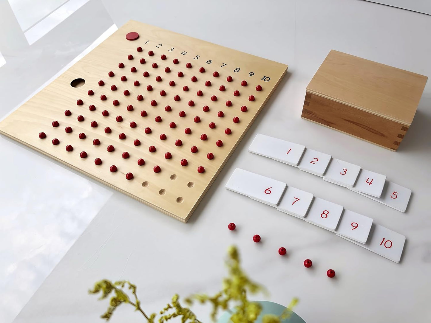 Premium Montessori Multiplication Bead Board- 10.8” Solid Beechwood Times Table Math Toy for Kids Ages 6-9+, Multiplication Board Math Materials with Beads, Homeschool & Classroom Montessori Learning