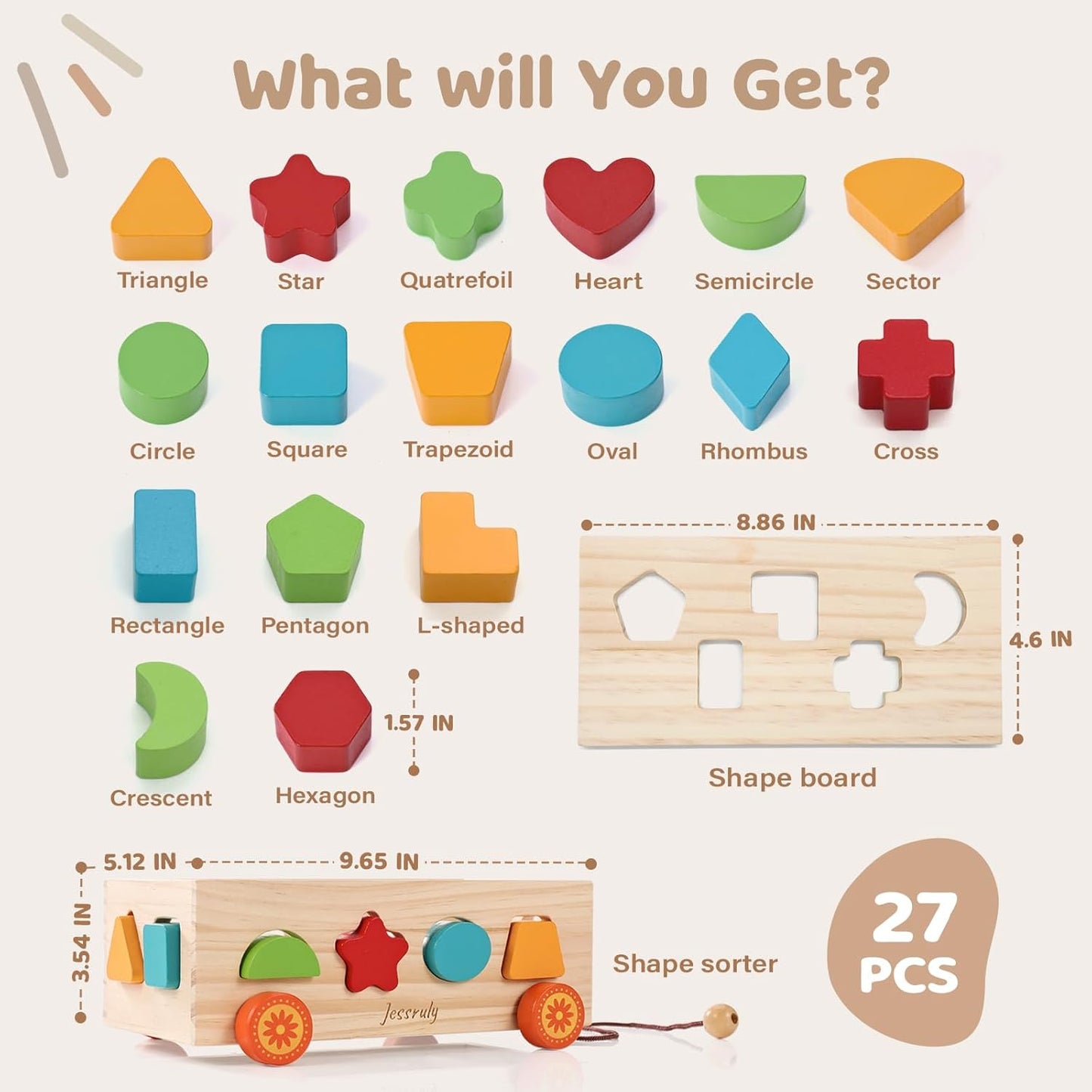 Shape Sorter - Wooden Xylophone and Montessori Number Puzzle Set for Babies - Educational Sorting Game with Storage Car for Toddlers