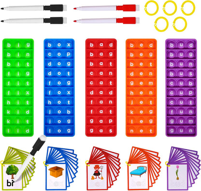 CVC Word Games, Sensory Toy to Learn and Spell, Phonics Games Flash Cards for Preschool Kindergarten Classroom Supplies, Multisensory Reading and Phonics Flash Cards for Kids 3+ Years