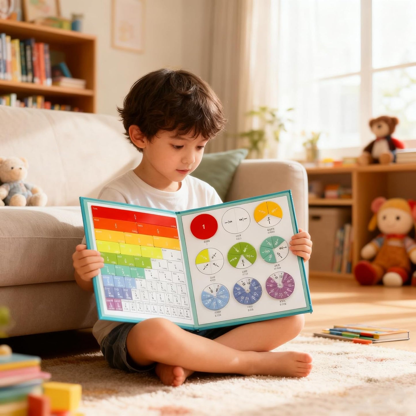 Magnetic Fraction Playbook, 103 PCS Magnetic Fraction Tiles Fraction Magnets for Elementary School Math Learning Toys for Kids Fraction manipulatives Magnetic Fraction Demonstration Book
