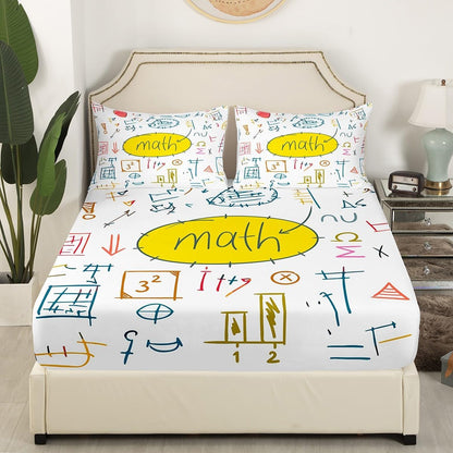 Erosebridal Science Theme Bed Sheets Set Full Size for Boys Girls Chemistry Periodic Table Print Sheet Set Chemical Subject Theme Sheets Teens Kids Math Science Atyle Fitted Sheet 4 Pcs