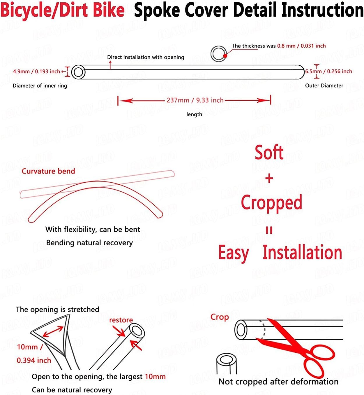 Super Pop Bicycle Spoke Skins Wraps Compatible with Schoolmate Bike Fans- Colorful Bike Wheel Decoration-72 Pcs(Red)