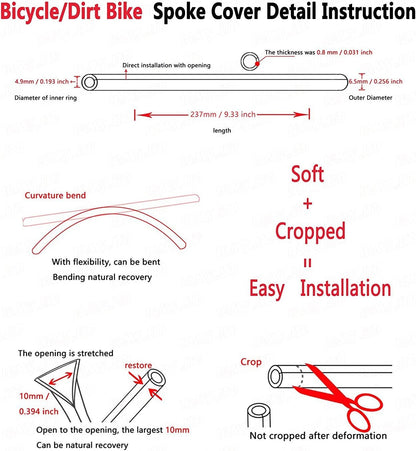 Super Pop Bicycle Spoke Skins Wraps Compatible with Schoolmate Bike Fans- Colorful Bike Wheel Decoration-72 Pcs(Red)