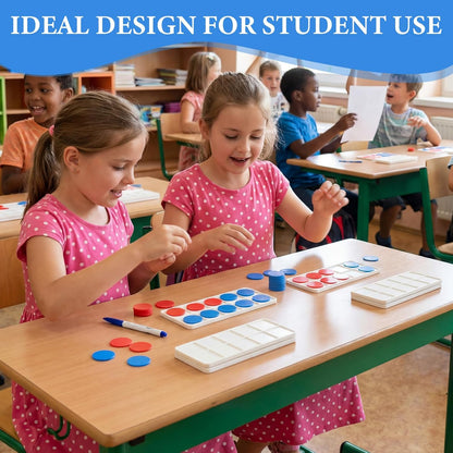 Soulchen 24 Sets Plastic Ten Frames for Classroom Math Manipulatives for Kids Classroom Math Counters Supplies Including 24 Plastic Ten Frames, 240 Counters for Teach Number Concepts (Red, Blue)