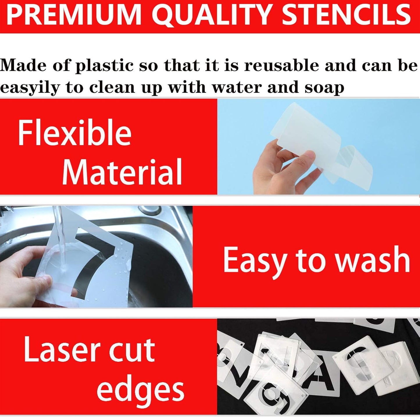 4 Inch Letter Stencils and Numbers, 36 Pcs Alphabet Art Craft Stencil, Reusable Plastic Templates for Wood, Wall, Fabric, Rock, Signage (4 Inch)