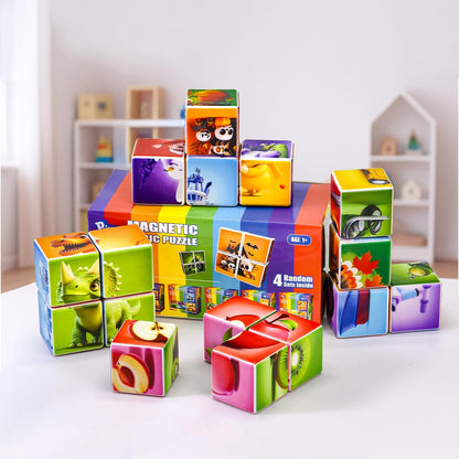 Pairez Toys Random 4 Sets of Magnetic Blocks for Toddlers, 4 Packs Total 16 PCS & 24 Patterns, Magnetic Puzzles for Kids 1-3, Preschool Learning Classroom Must Haves Puzzle Toys