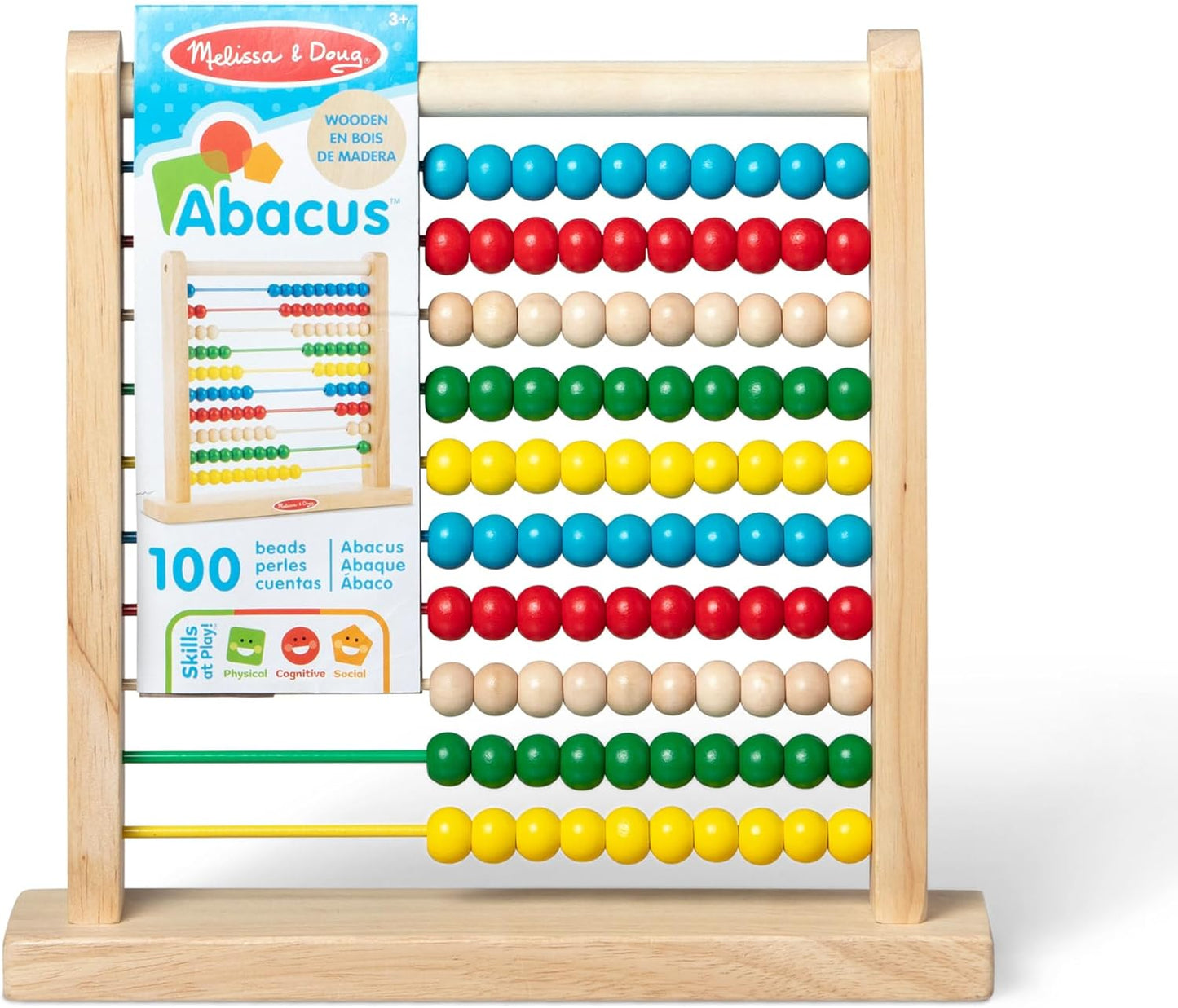 Melissa & Doug Abacus Classic Wooden Toy with 100 Beads - Preschool Learning Activities and Math Games for Kids, Homeschool Essentials for Ages 3+