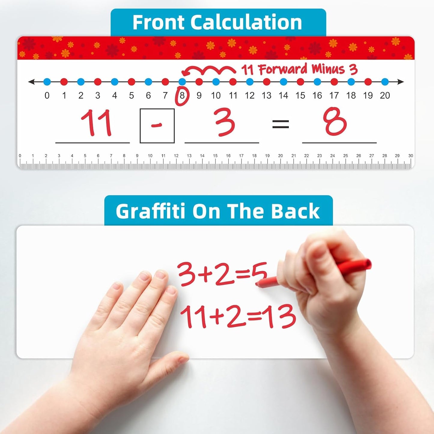 30 Packs Number Line Dry Erase Boards Cards, Double Sided Writable and Erasable Board, 0-20 on One Side & Blank Whiteboard on Other Side for Kids, Students, Classroom and Home - 12” x 4”