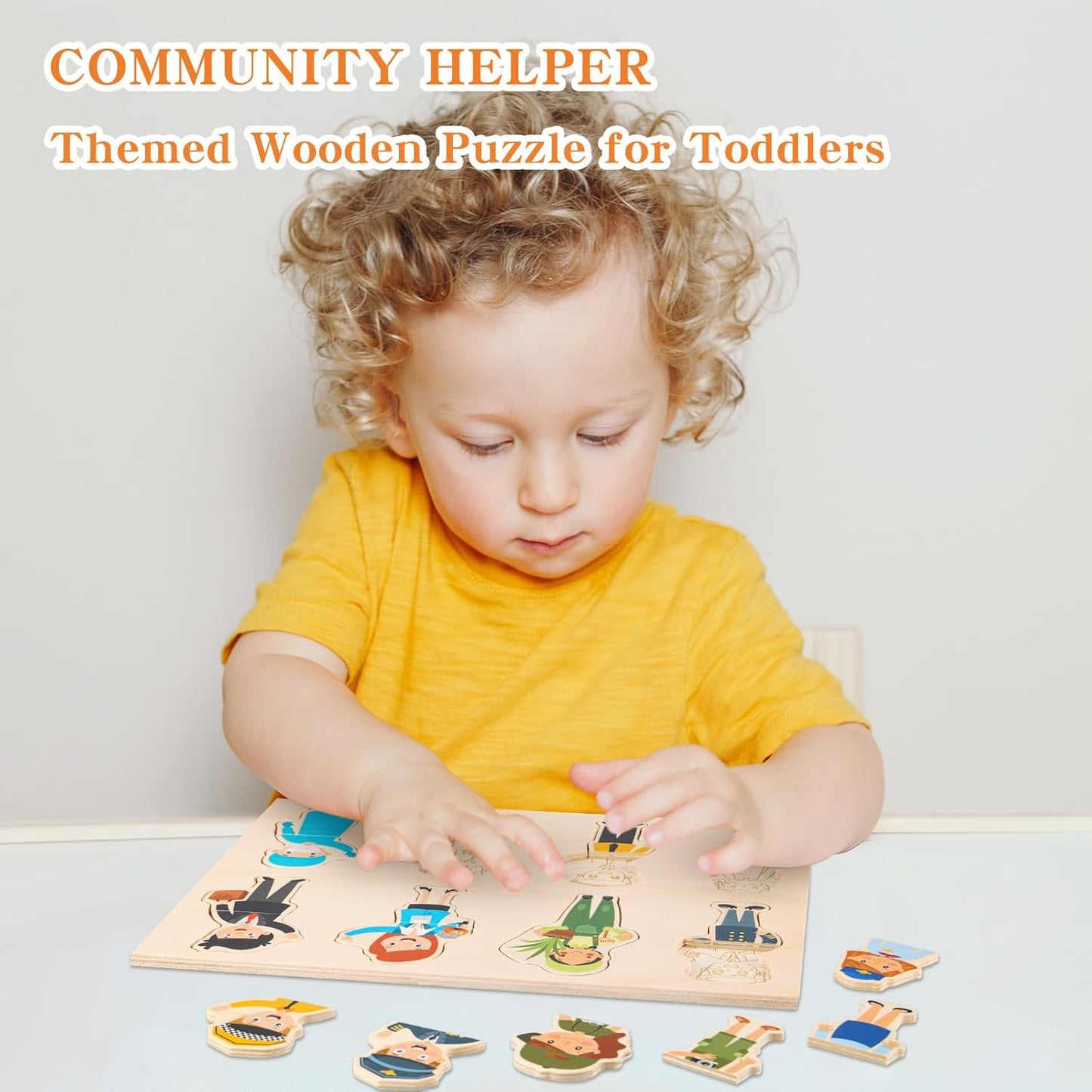 2 Set Wooden Puzzle for Toddlers Community Helpers Cognition Peg Puzzle Wood Blocks Multicultural Occupational Career Character Interchangeable Educational Toys Preschool Learning for Kids Children