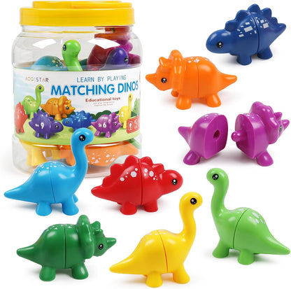 Montessori Matching Dinosaurs Toy, Color and Shapes Recognition, Snap and Pattern Match Game Preschool Learning Toys Homeschooling Class Activity Teaching Tool, Birthday Gift for Kids boys & Girls