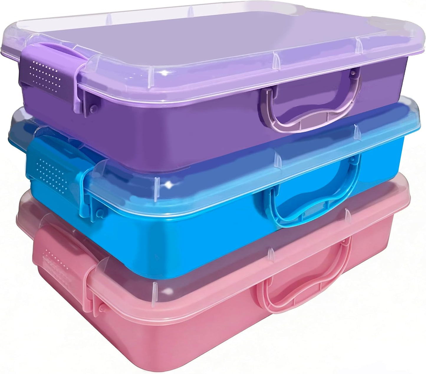 4 Qt (3.8L) Sensory Bin With Lid - 3 Pack, Stackable Storage Sensory Bins with Lids, Portable Sandbox, Organizers Sand, Arts, Crafts, (Blue, Green, Purple)