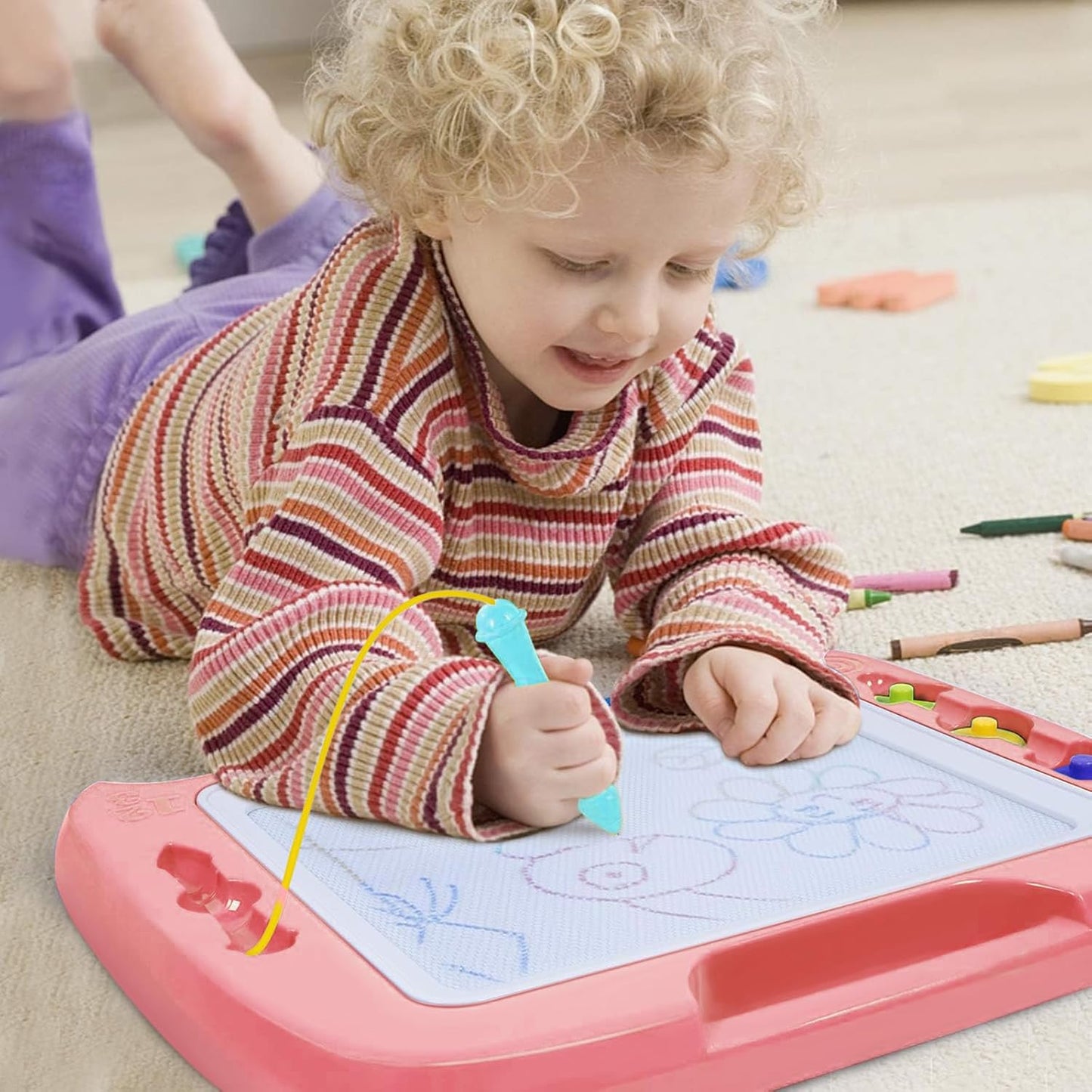SGILE Toddler Toys for Kids, Large Magnetic Drawing Board for Birthday Gift, Toys for 1 2 3 4 Year Old Girls Boys, Etch & Sketch Pad with 4 Stamps, Learning and Educational, 16 ×13 in, Blue