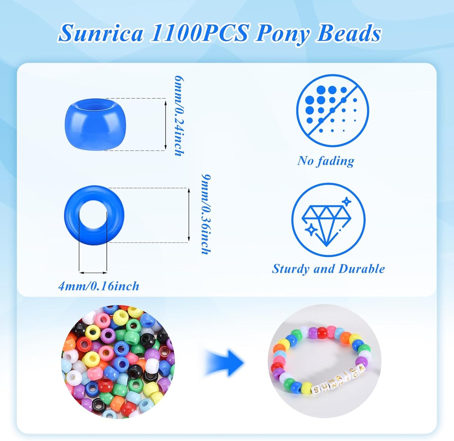 1100Pcs Red Pony Beads 6x9mm Large Hole Plastic Hair Beads for Braids, Kandi Bracelets, Keychains, Jewelry Making