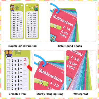 30PCS Reusable Multiplication Flash Cards&Division Flash Cards with 4 Dry Erase Pens 2 Rings,Math Flashcards for 1st to 3rd Grades,Math Games for Classroom and Home