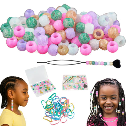 100 Small Silicone Hair Beads Glow in Dark for Kids Girls Braids, 5mm Colorful Soft Silicone Hair Beads, 1 Plastic Quick Beaders for Hair Braids, 50 Elastic Rubber Bands