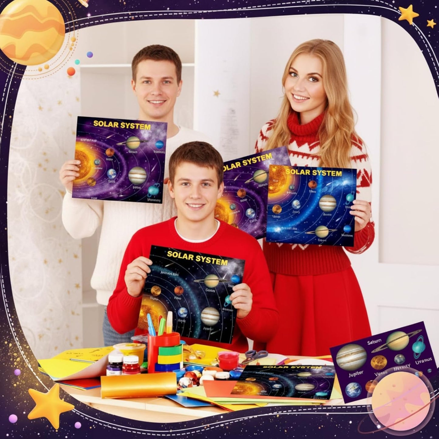 24 Set 48 Sheets Planet Craft Kits Waterproof Space Stickers DIY Make Your Own Solar System Stickers for Crafts Reward Game Activities