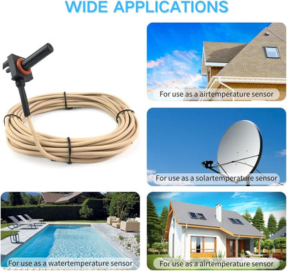 GLX-PC-12-KIT 10K Thermistor Temperature Sensor with 15-Feet Cable Water/Air/Solar Temperature Sensor Replacement Kit Compatible with Hayward Salt Chlorine Generators