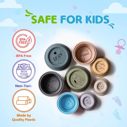 ZYFLSQ Stacking Cups Baby Toy, Nesting Cups 8 Pcs with Pattern for Kid Baby 6 Months and Up Montessori Bath Toys