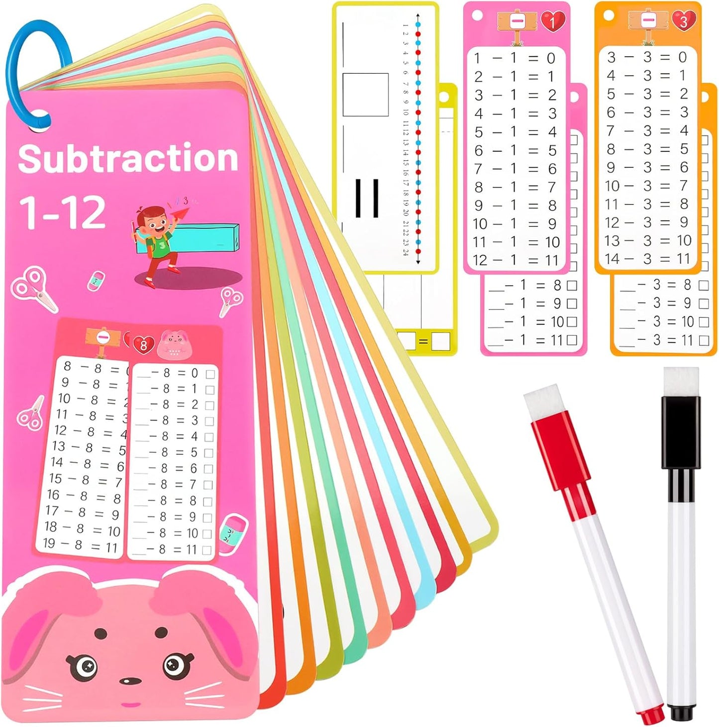 15Pcs Multiplication Flash Cards 0-12, Time Table Flash Cards Chart with 2 Dry Erase Pens 1 Rings, Educational Math Multiplication Chart for 1st to 3rd Grades Fun Learning with Math Game