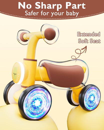 Toddler Toys Balance Bike for 1 Year Old Girl Gifts,4 Wheels Colorful Lighting with Music Baby First Bike,Toddler Girl Toys Balance Bike for 1st 2 Year Old Birthday Gifts