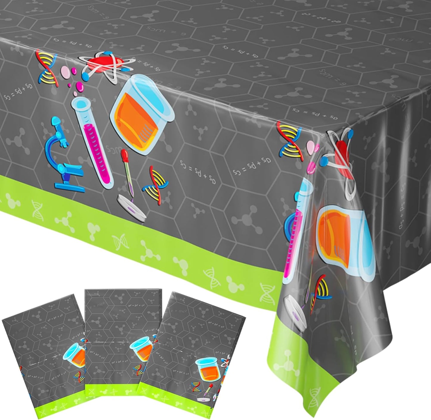 Blue Orchards Science Table Covers (Pack of 3) - 54"x108" XL - Science Birthday Party Decorations, Chemistry Party, Laboratory Theme Table Cloth