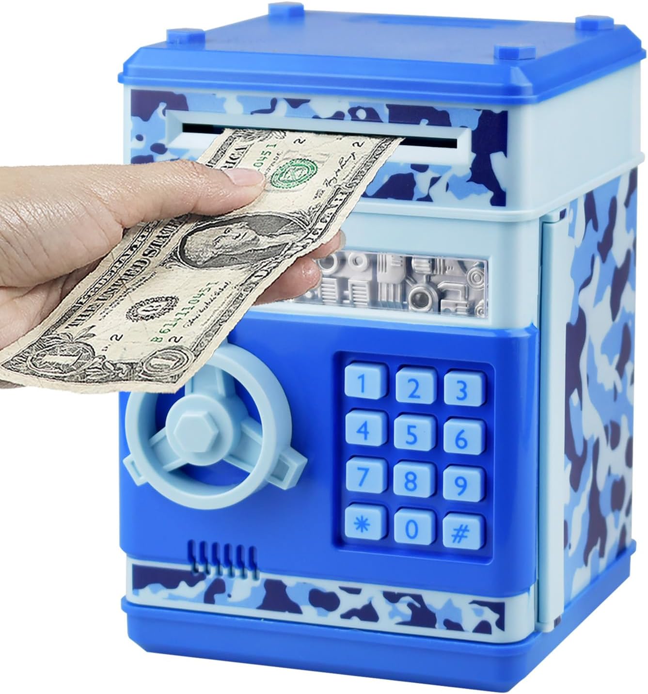 HUSAN Piggy Banks Money Banks for Kids, Electronic Password Code Money Banks ATM Banks Box Coin Bank for Children Boys and Girls (Grey Bue)