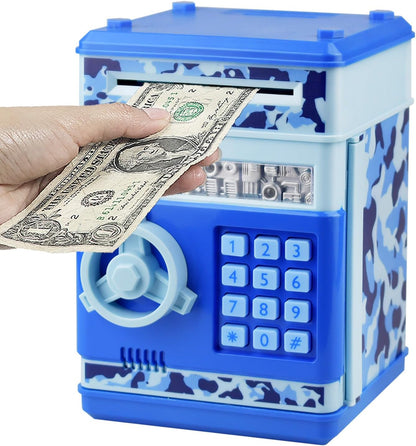 HUSAN Piggy Banks Money Banks for Kids, Electronic Password Code Money Banks ATM Banks Box Coin Bank for Children Boys and Girls (Grey Bue)