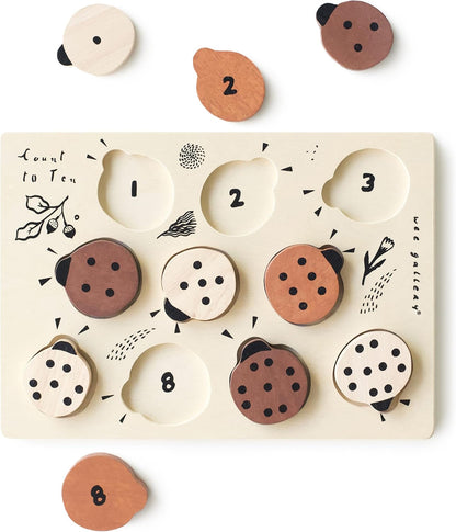 Wee Gallery Wooden Puzzles for Toddlers 1-3 – Count to Ten Ladybugs Toddler Puzzle, Puzzles for 1 Year Old & Up, Wooden Toddler Puzzle for Fine Motor Skills & Early Number Learning