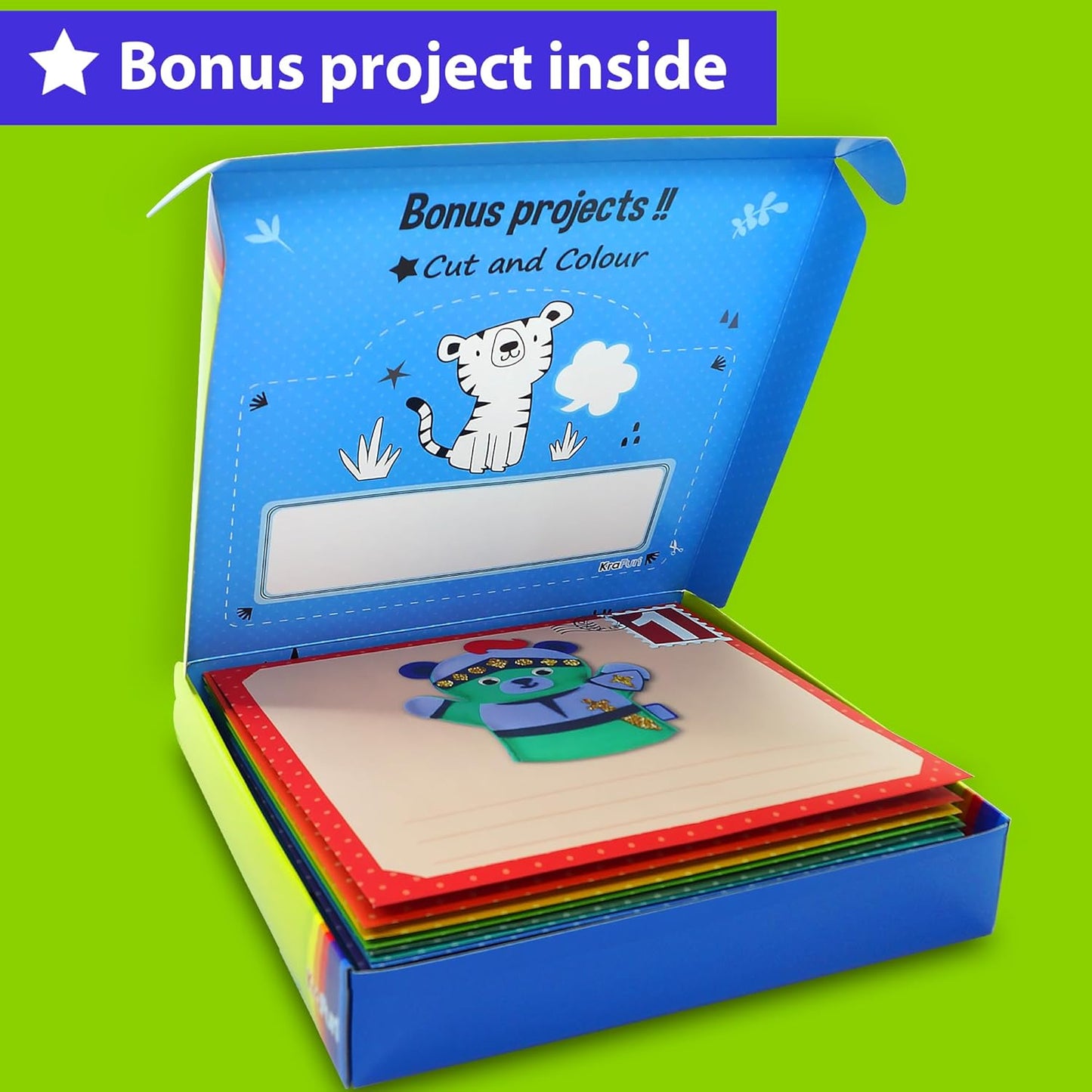 KRAFUN Toddler Art and Craft Kit, Preschool Educational Activities with 10 Envelope Projects - Origami, Puppets, Lacing & Pompoms, Creative DIY Gifts for Boys and Girls Ages 3-5