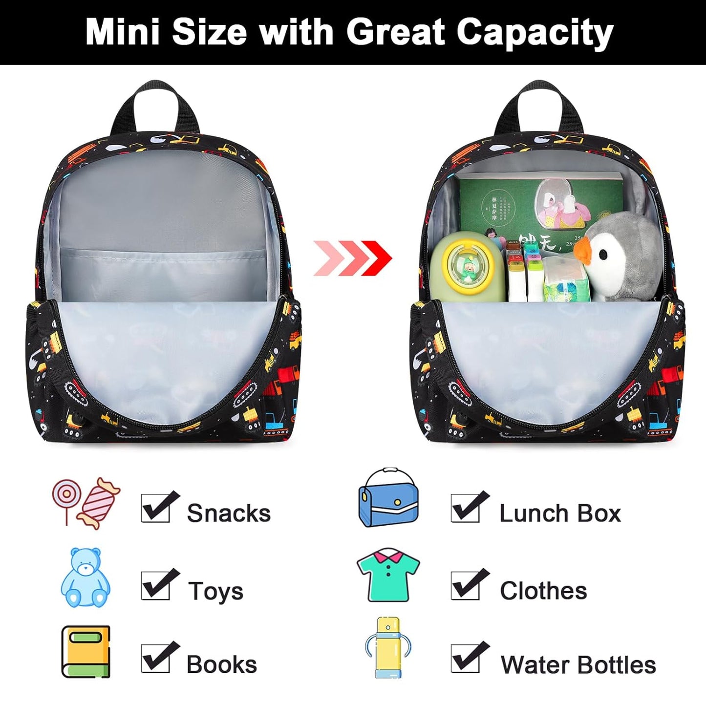 Accmor Toddler Backpack Leash, Mini Child Backpack with Anti Lost Wrist Link, Cute Kids Backpack Leash Walking Harness for Outdoor Travel, Small Excavator Backpack Tether for Baby Boys Girls Ages 1-3
