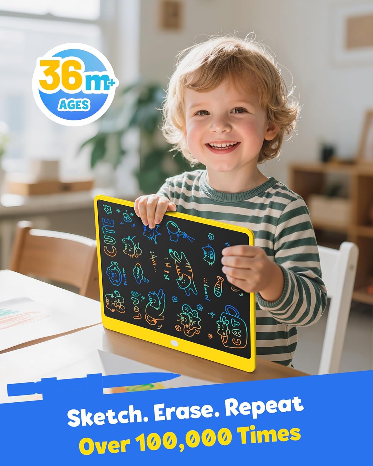 TEKFUN LCD Writing Tablet for Kids, 10-inch Coloring Drawing Pad, Mess Free Doodle Board, Airplane Travel Toys for Boys and Toddlers, Road Trip Essentials, Gifts for 3 4 5 6 7 8 Year Old Girls(Blue)