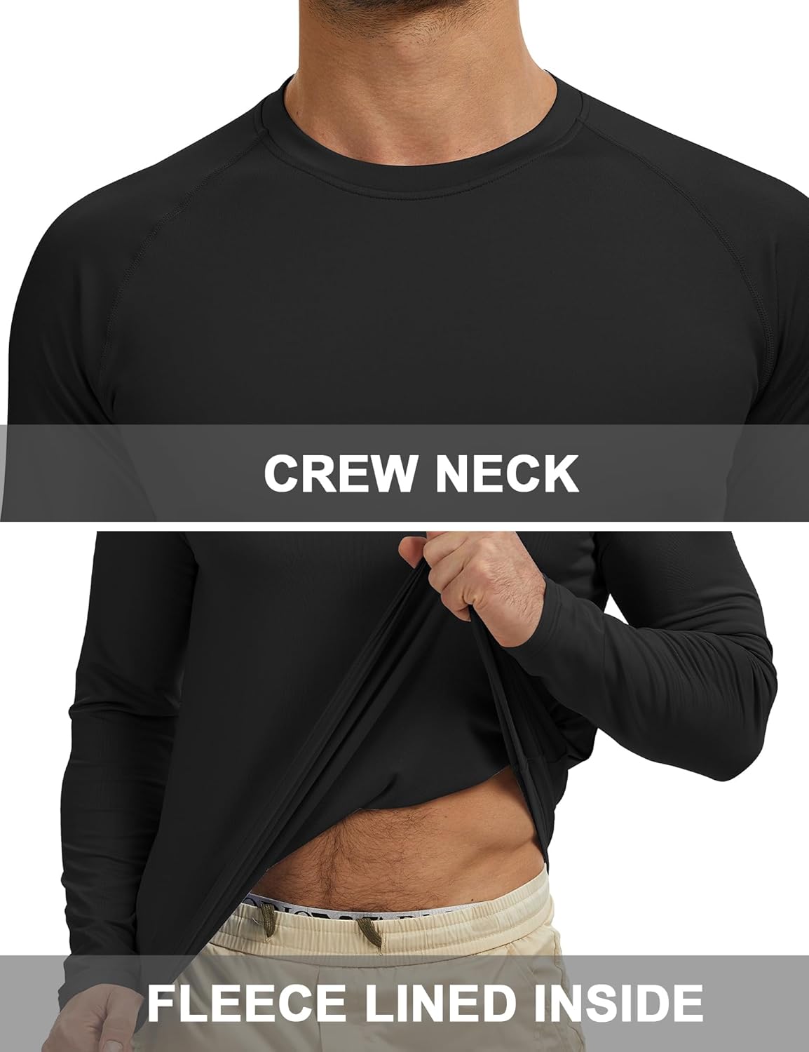 Men's Thermal Shirts Long Sleeve Fleece Lined Crew Neck Base Layer Athletic Workout Tops