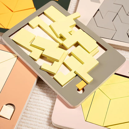 Wooden Puzzle for Adults - Geometric Educational Toy - Disappearing Square Tangram for Children Adults Family Office School Travel Party Birthday Home Classroom