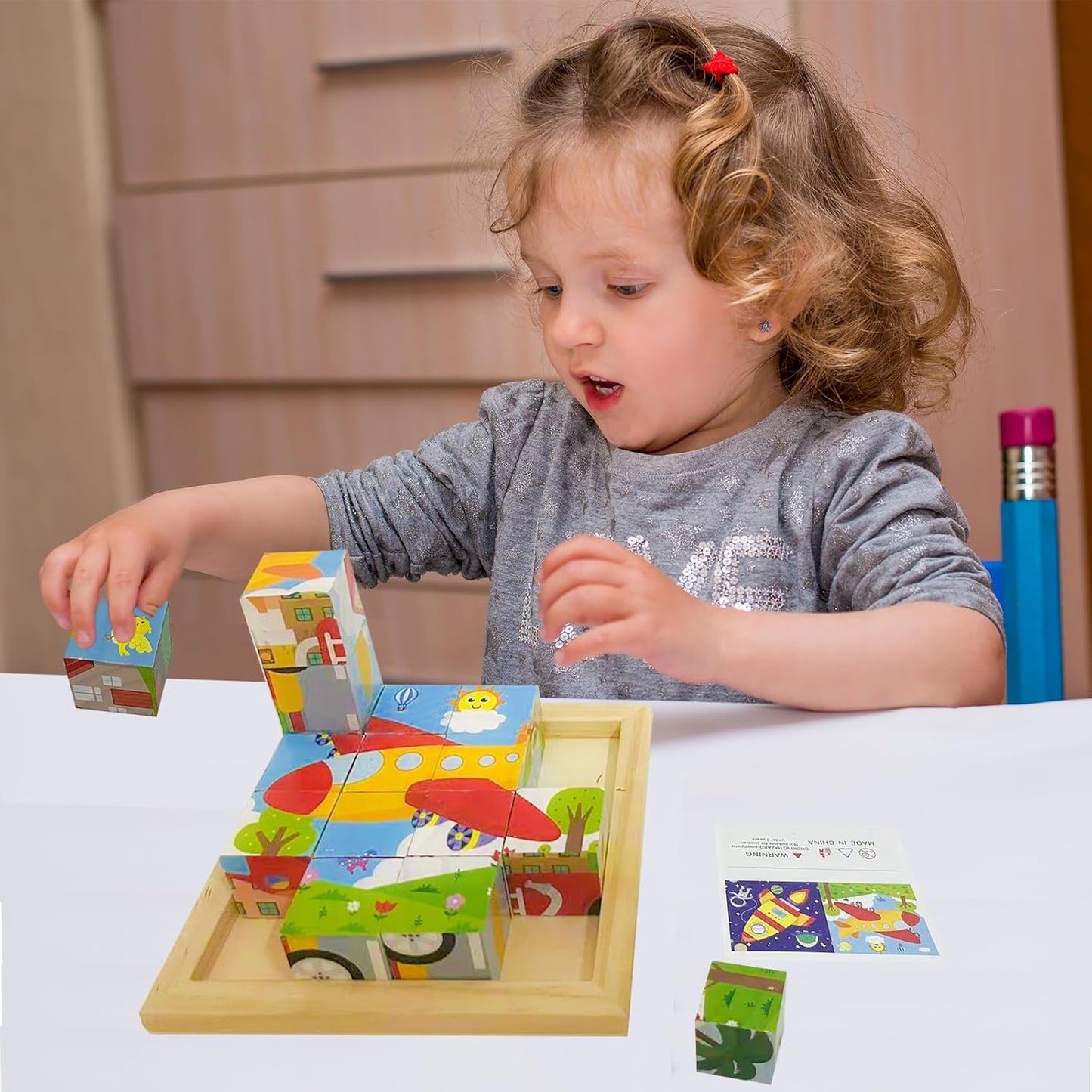24 Jigsaw Puzzle Designs Cube Wooden Puzzles with Storage Tray,Toddler Kids Puzzles Ages 3 4 5 6,Educational Learning Montessori Toys for 3 4 5 Year Old