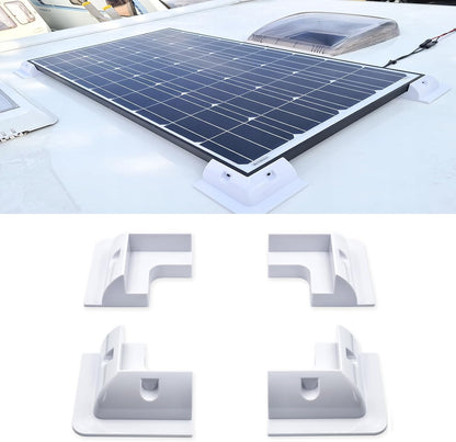 Solar Panel Mounts Bracket Set of 4pcs (White), Drill Free ABS Corner Roof Brackets Mounting Kit, Durable Solar Mount Rack Accessories for RVs, Trailers, Boats, Yachts, Vans, Carports