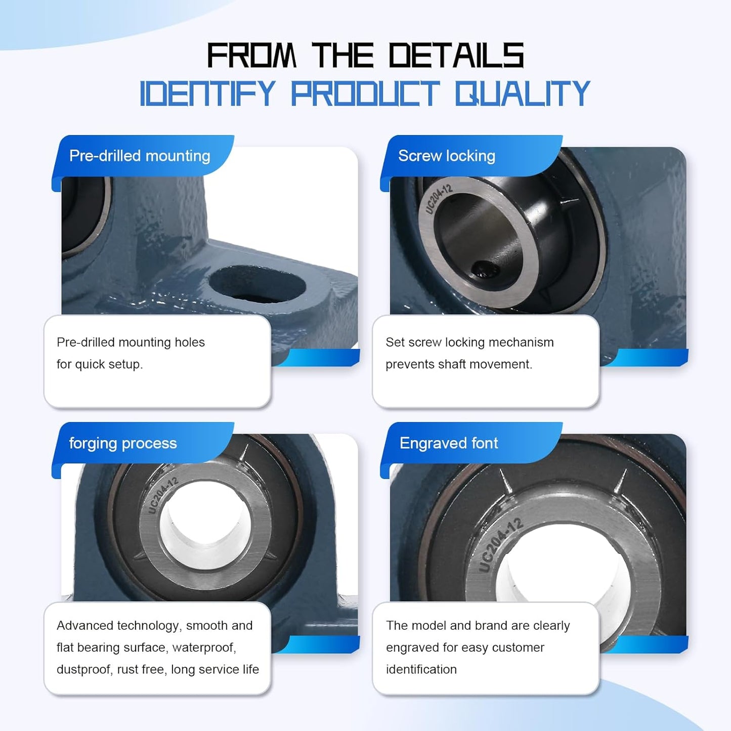 UCP202-10 Pillow Block Bearing,5/8" Bore Mounted Pillow Bearing Cast Iron Base -Self Aligning Chrome Bearing,2 Pcs