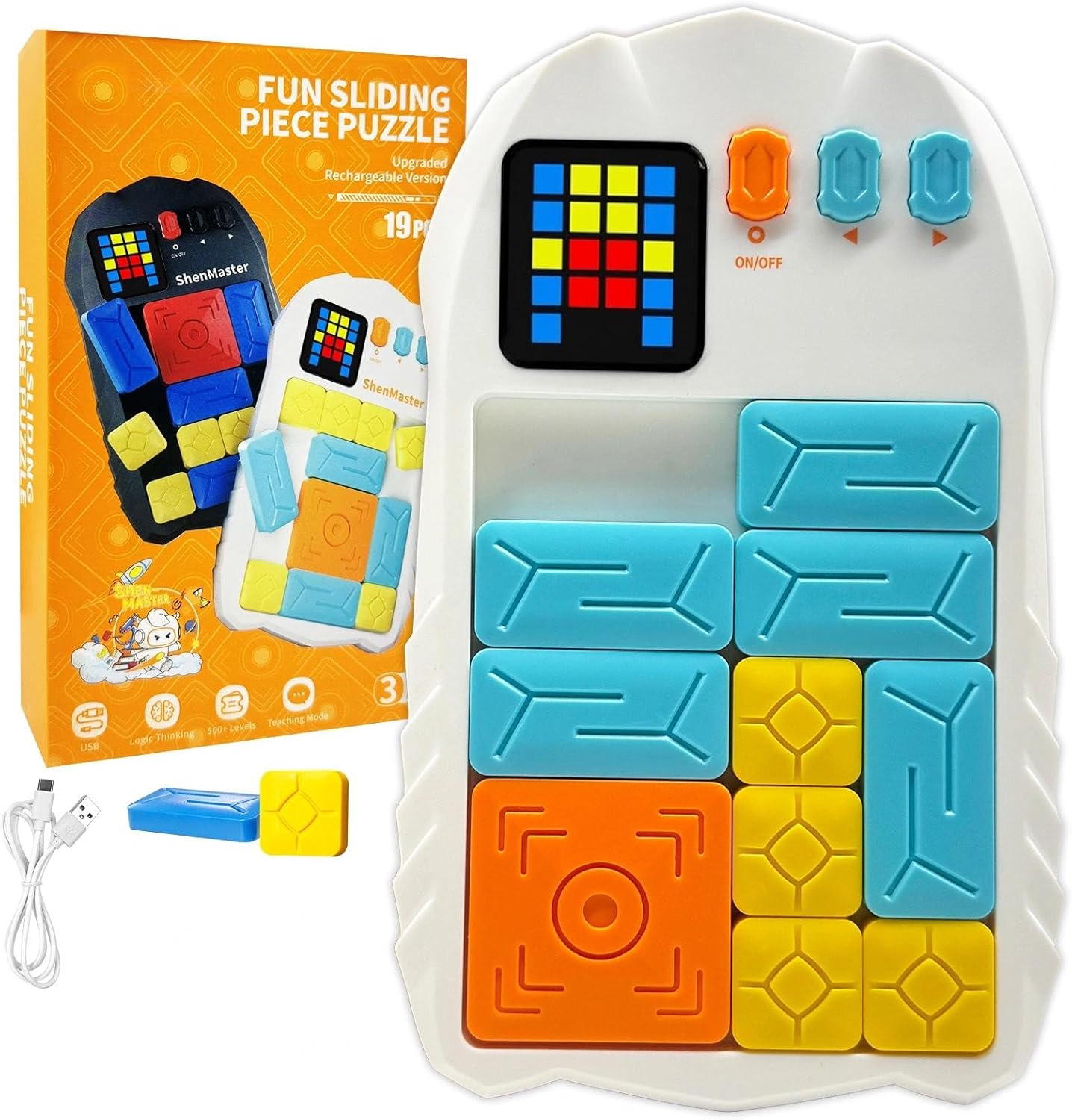 Super Slide Puzzle Game, Rechargeable Electronic Brain Teaser with 500+ Levels, Addictive Sliding Puzzle Challenge for Kids & Adults (Black)