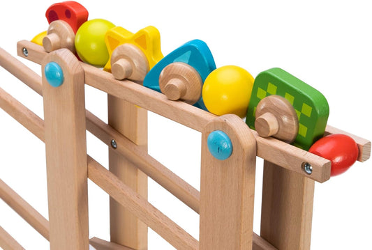 Fat Brain Toys Marble Run, Roll 'n Go Wooden Marble Run Back-and-Forth Ball Track, 2 Year Old Toys