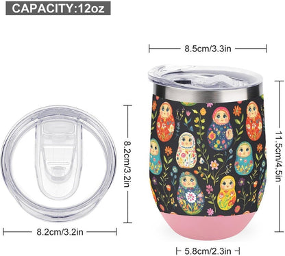Russian Nesting Dolls Flowers Insulated Cups & Mugs 12 Oz Double-Wall Coffee Cup with Lids Drinks Tumbler for Women Men