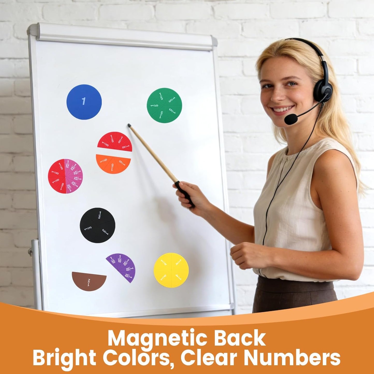 51 PCS Magnetic Fraction Tiles Circles, Fraction Circles Set Rainbow Math Manipulatives for Fraction Learning Math Practice Teacher Must Haves